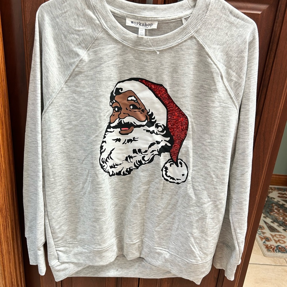 Workshop Republic Clothing Light Gray Santa Crewneck Sweater